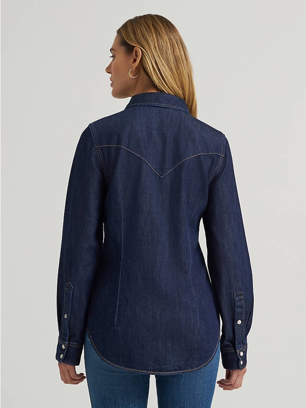 Wrangler Women’s Iconic Western Snap Button Blue Denim Cowgirl Shirt - Picture 3 of 9